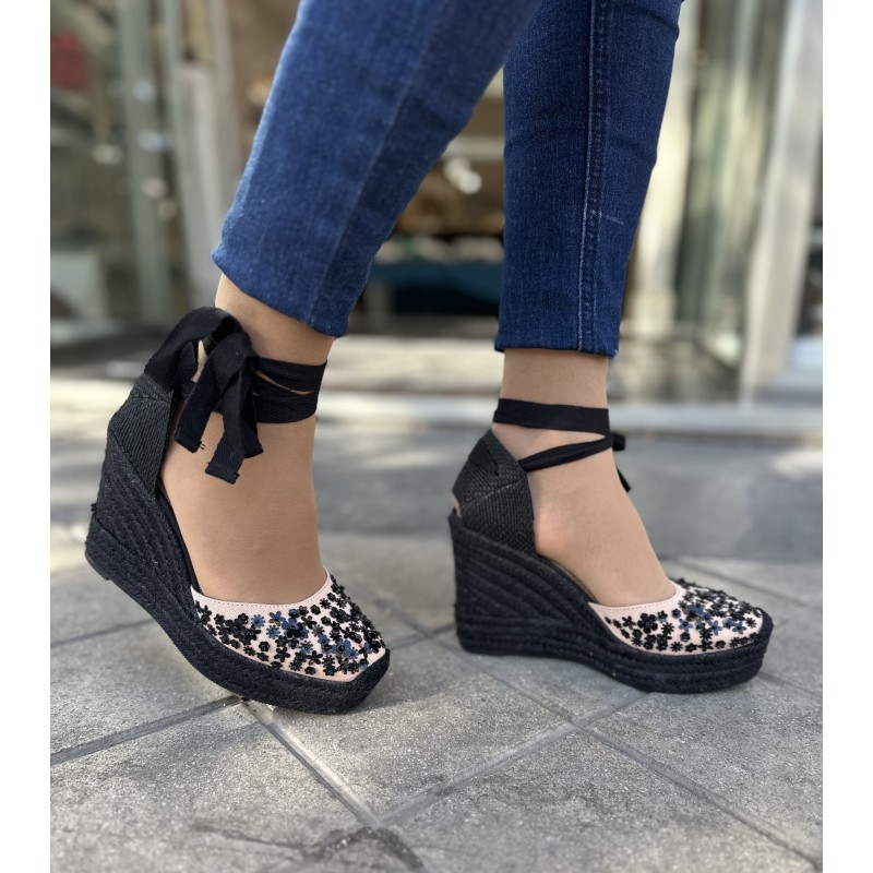 Alpargatas Negras Diseño Florales