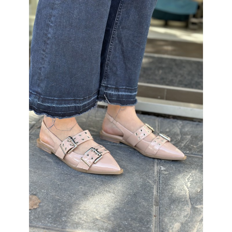 Flats Nude Negro y Leopard Con Hebillas