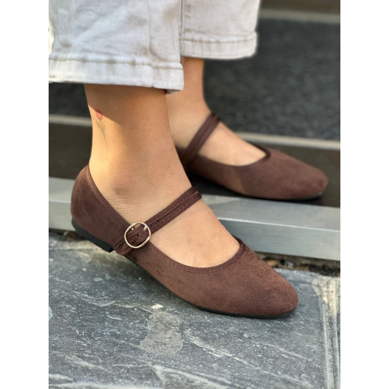 Bailarinas De Gamuza Marrón Con Correa