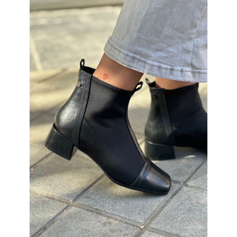 Botines Bicolor Cavar En Punta Cuadrada