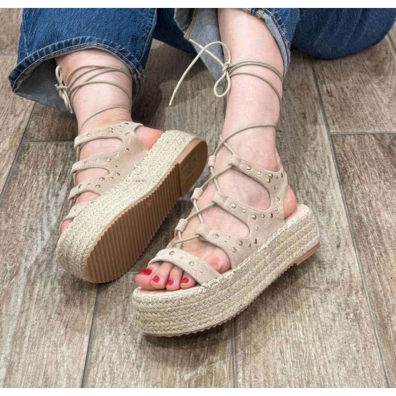 Sandalias de plataforma esparto con cordones destalonado