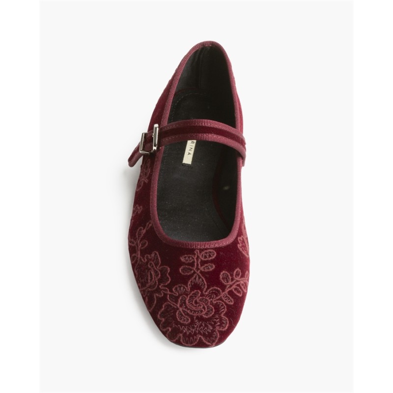 Bailarina Merceditas en Terciopelo con Bordado Floral M6580