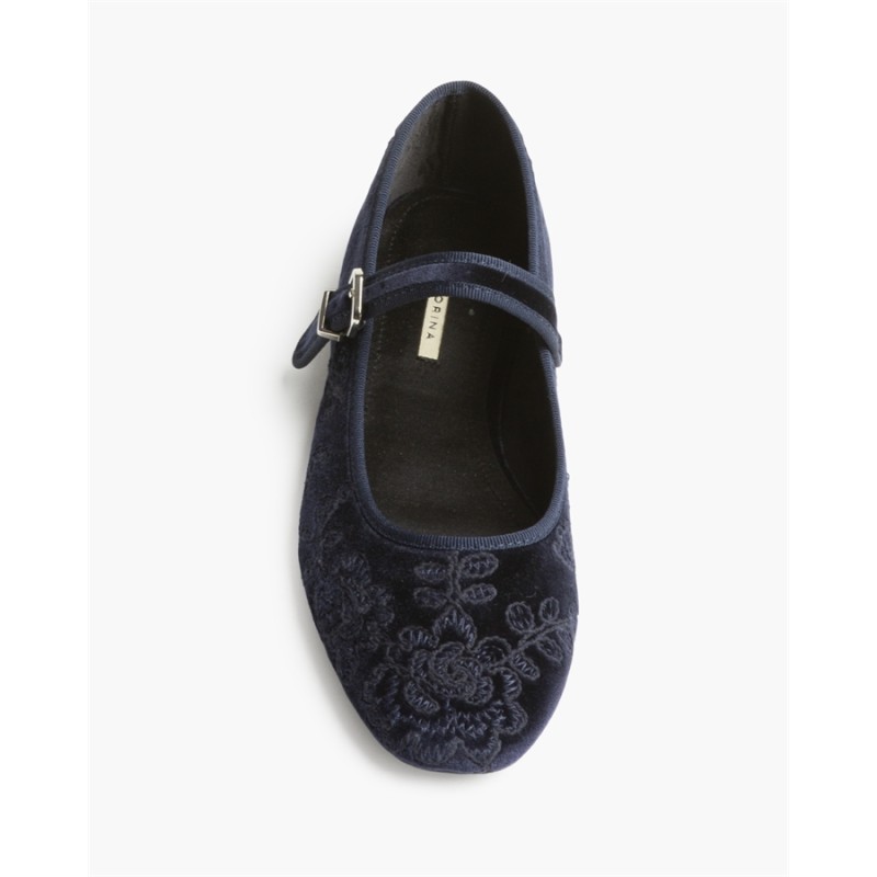 Bailarina Merceditas en Terciopelo con Bordado Floral M6580