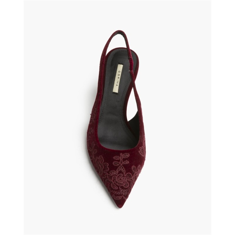 Zapato Destalonado en Terciopelo con Bordado Floral y Tacón Sensato M6715