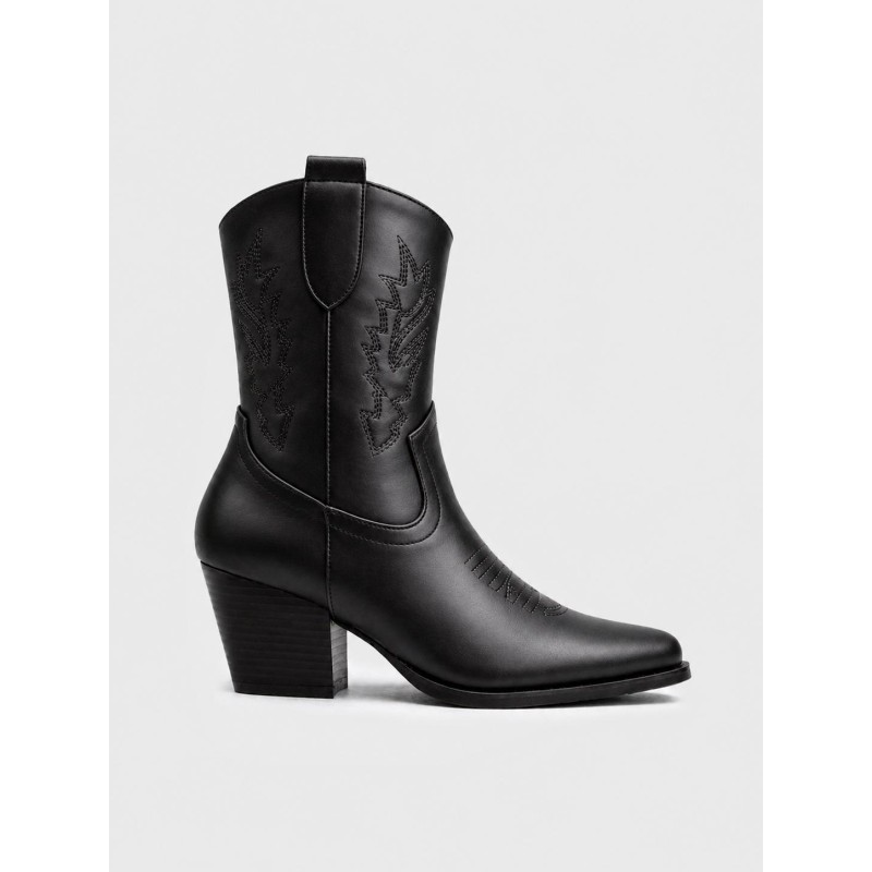 Botín Campero Cowboy con Bordados y Cremallera H819