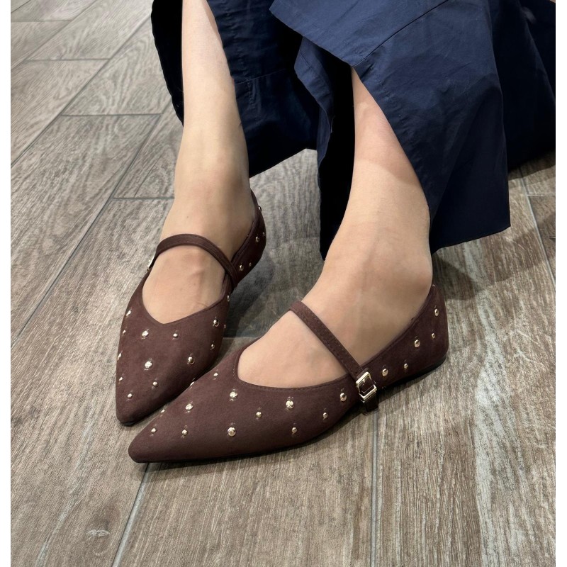 Bailarinas Mary Jane en Ante con Tachuelas y Hebilla AF8595