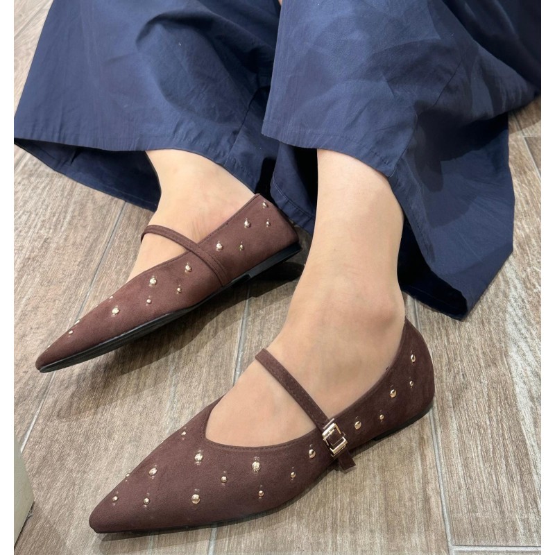 Bailarinas Mary Jane en Ante con Tachuelas y Hebilla AF8595