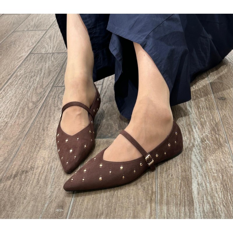 Bailarinas Mary Jane en Ante con Tachuelas y Hebilla AF8595