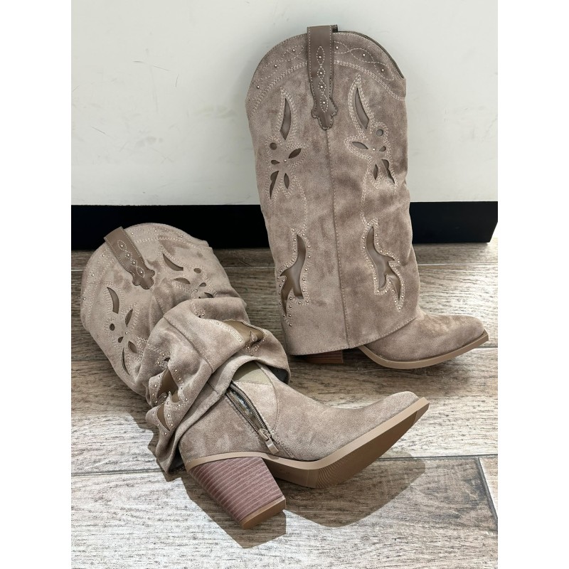 Botas Altas de Estilo Cowboy con Cubierta y Calados JF8022