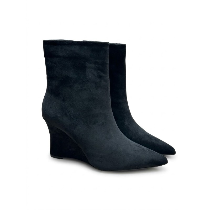 Botines Elegantes con Cuña en Ante  - Cierre de Cremallera y Puntera Fina