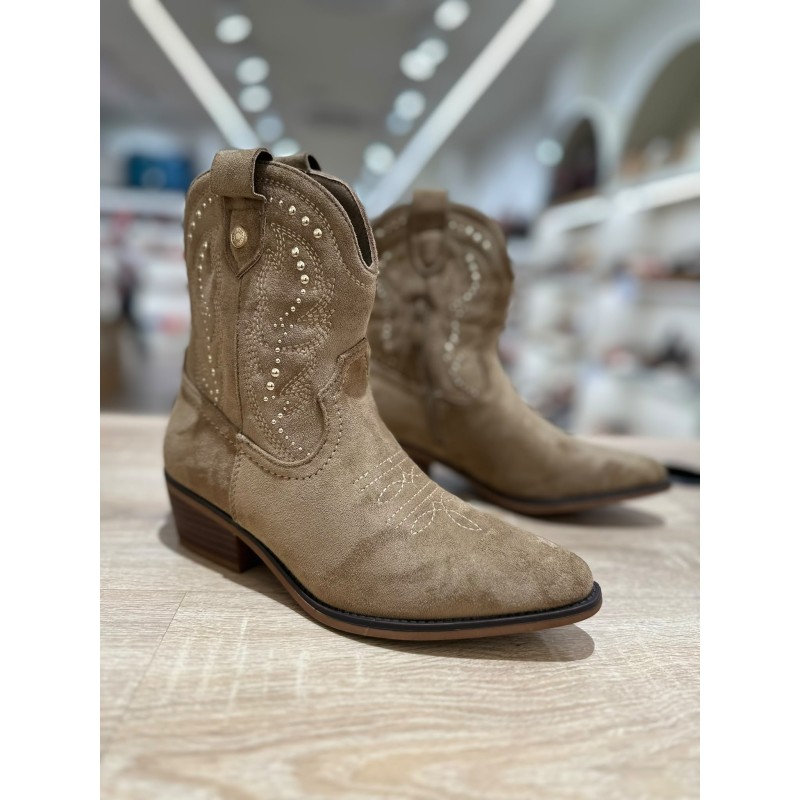 Botines Camperos Bajos de Estilo Cowboy con Tachuelas y Bordados