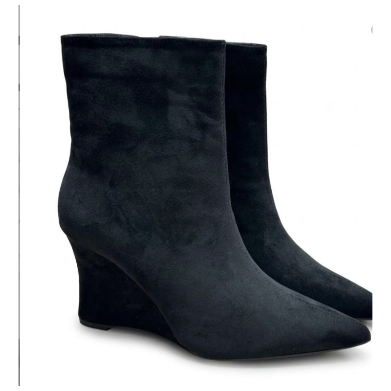 Botines Elegantes con Cuña en Ante  - Cierre de Cremallera y Puntera Fina 3259