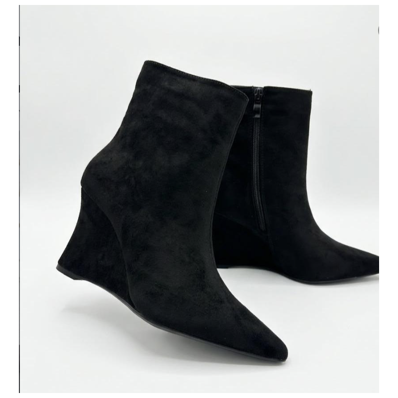 Botines Elegantes con Cuña en Ante  - Cierre de Cremallera y Puntera Fina 3259